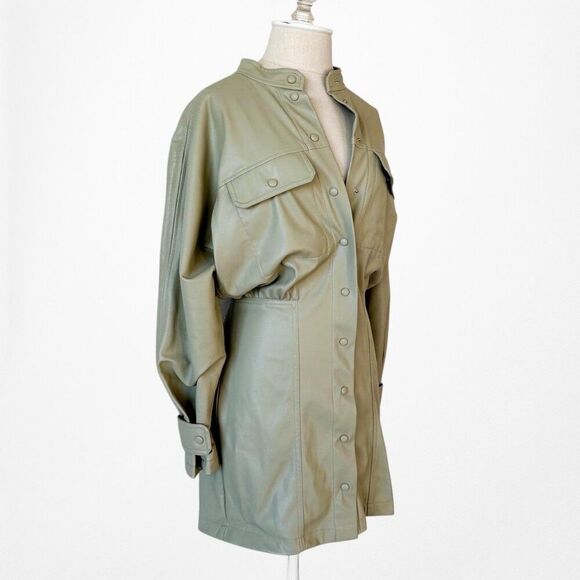Zara Green Long Sleeve Faux Leather Utility Cargo Style Mini Dress Size S - Picture 6 of 8